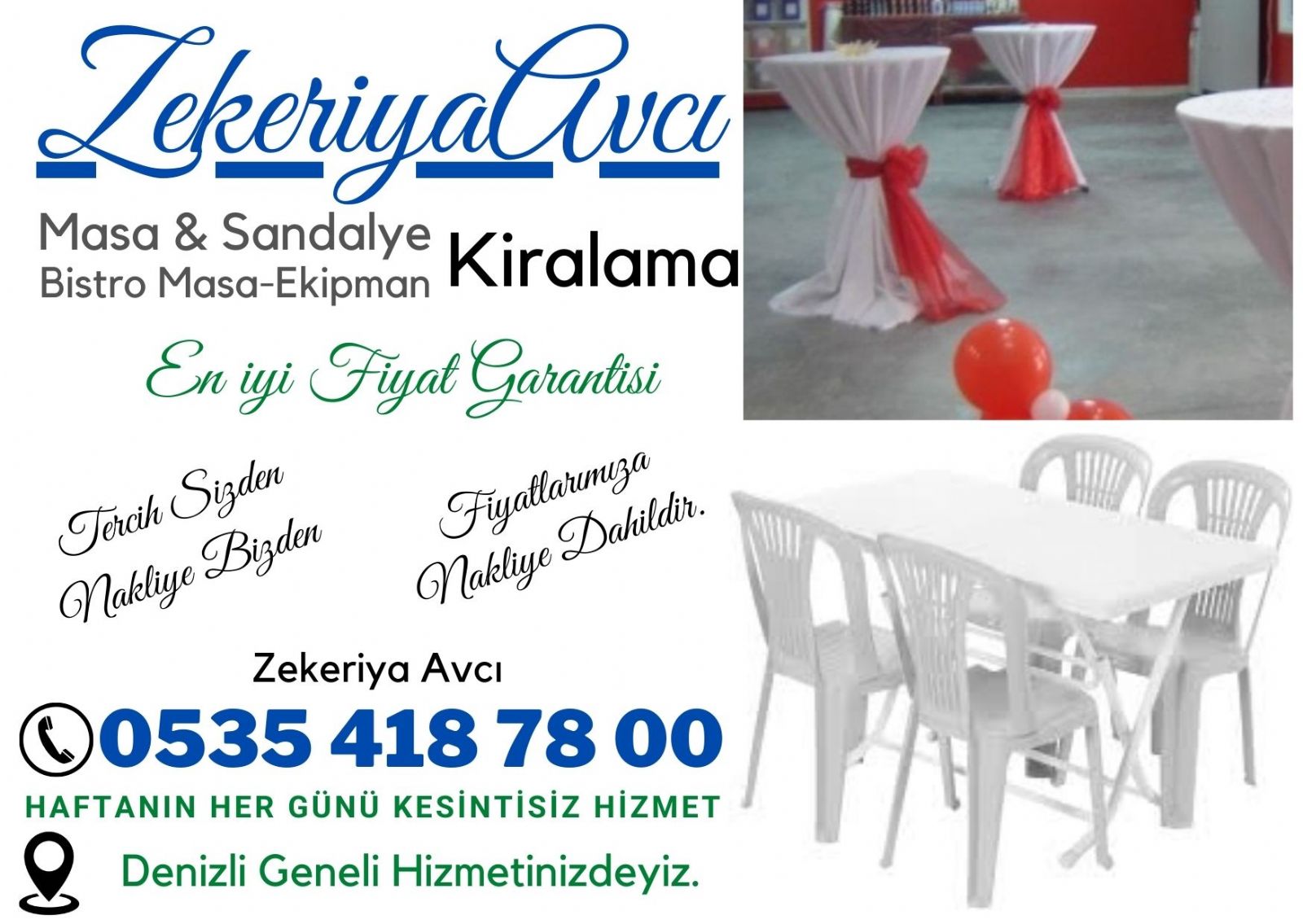 Merkezefendi Denizli masa sandalye kiralama